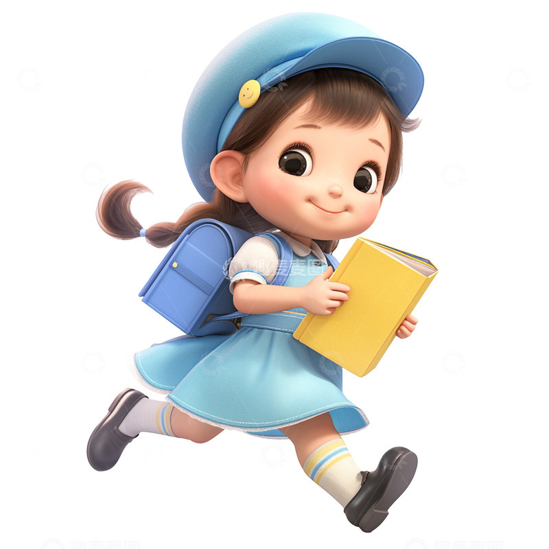高清大图下载【趣麦麦图】卡通简约背着书包跑步的女孩
