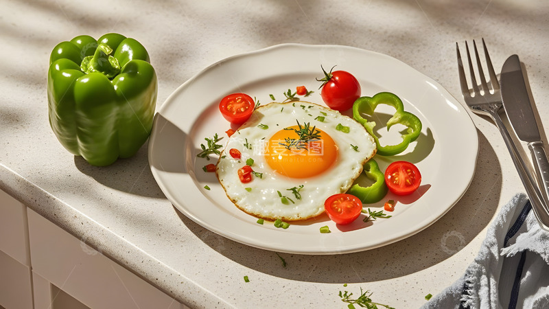 高清大图下载【趣麦麦图】早餐盘中的清爽鸡蛋沙拉美食图