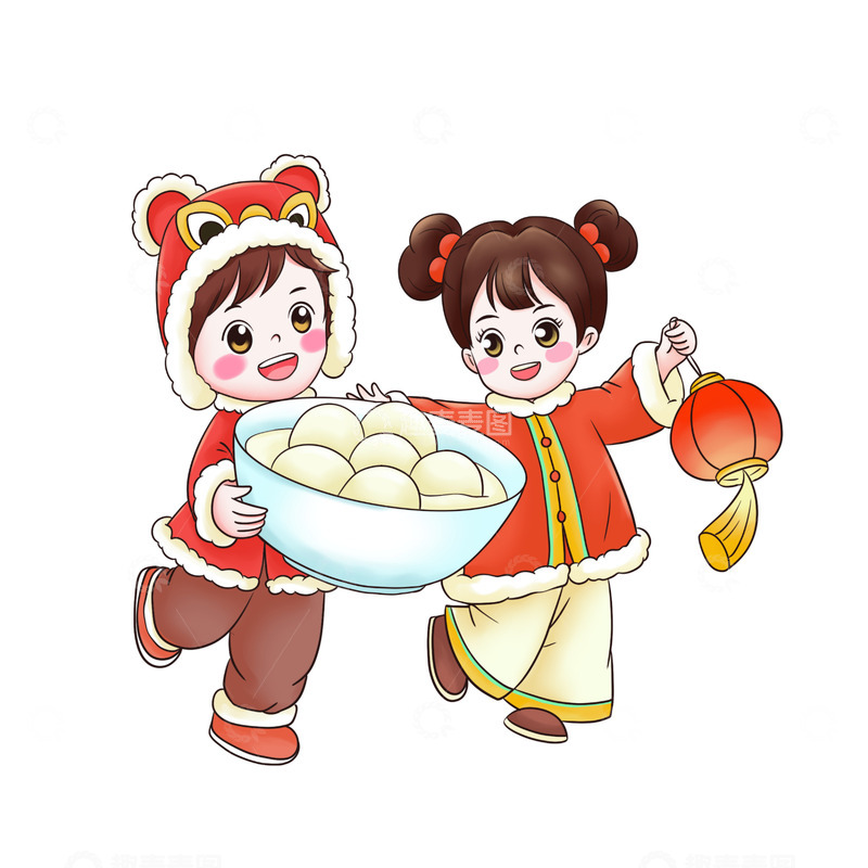 源文件下载【趣麦麦图】元宵节抱元宵提花灯儿童
