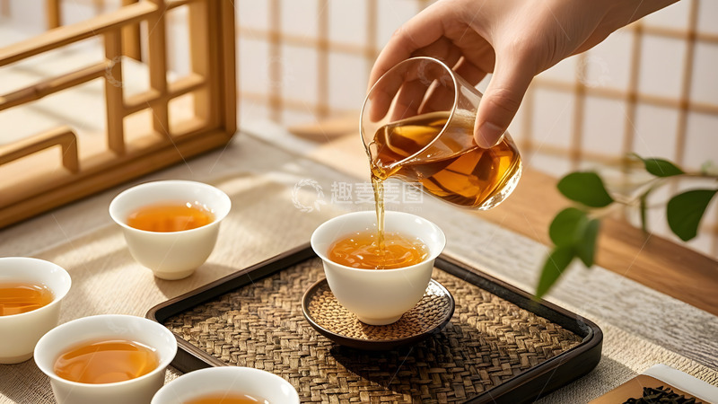高清大图下载【趣麦麦图】手工冲泡黄茶与传统茶具的茶道场景