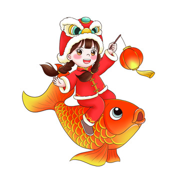 提着花灯的锦鲤儿童