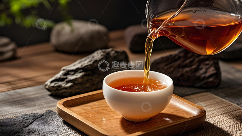 高清大图下载【趣麦麦图】木质托盘上的红茶冲泡与自然茶艺场景
