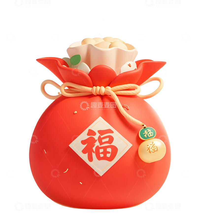 高清大图下载【趣麦麦图】春节红色立体喜庆福袋
