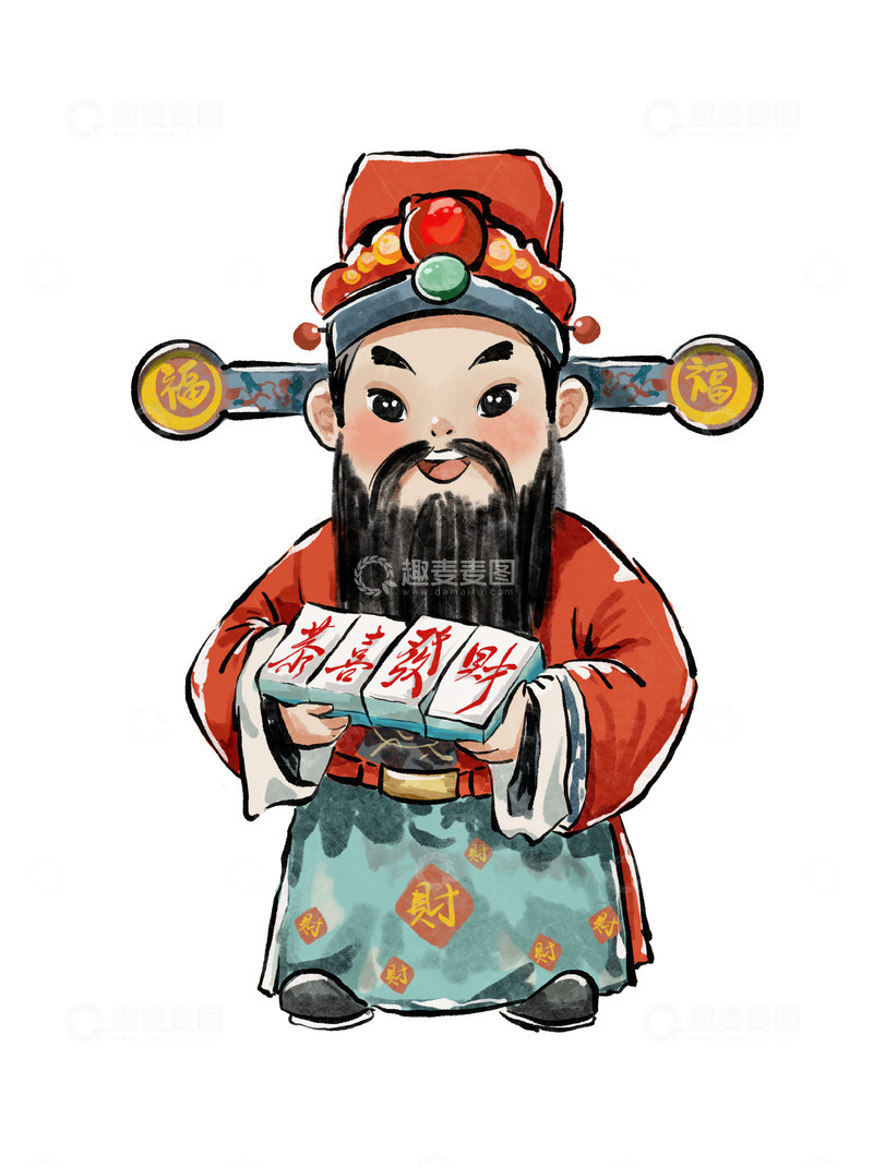 源文件下载【趣麦麦图】春节年俗新年喜庆国风国画财神恭喜发财元素