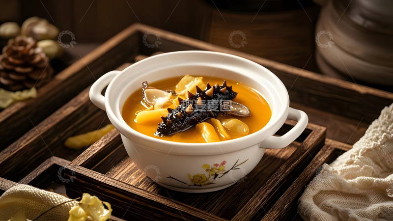 高清大图下载【趣麦麦图】陶制砂锅盛放的佛跳墙与传统中式配料