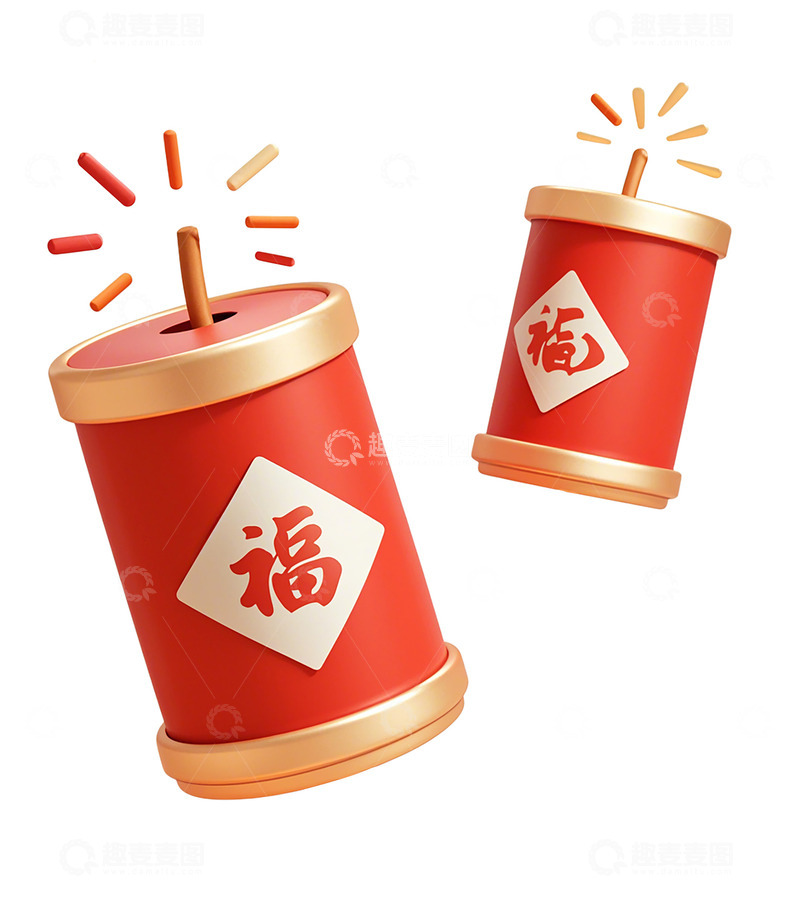 高清大图下载【趣麦麦图】红色立体喜庆鞭炮春节过年