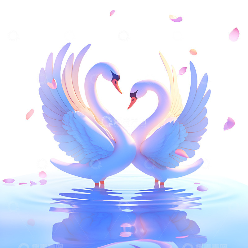 高清大图下载【趣麦麦图】卡通简约两只天鹅