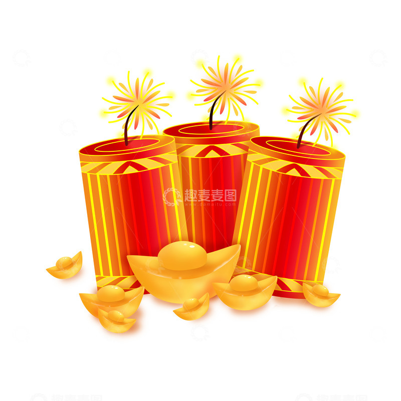 源文件下载【趣麦麦图】春节除夕新年鞭炮金元宝元素