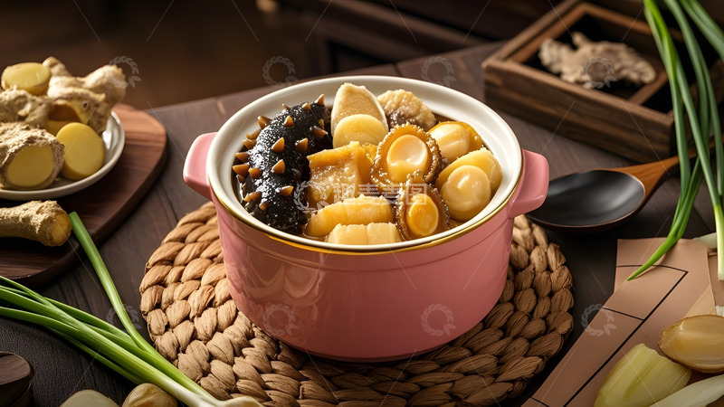 高清大图下载【趣麦麦图】红色陶碗中呈现的经典佛跳墙养生美食