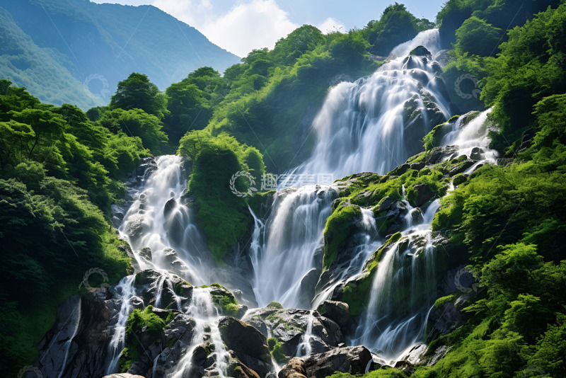 高清大图下载【趣麦麦图】山林中的流水瀑布