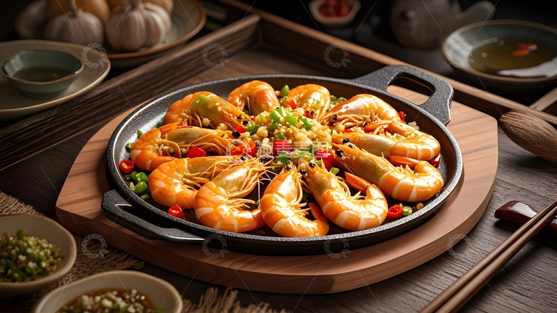 高清大图下载【趣麦麦图】铁板大虾香辣鲜嫩中式美食