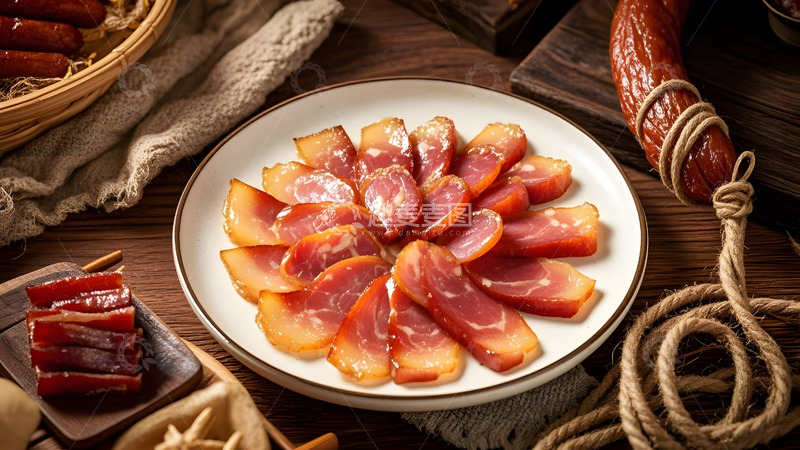 高清大图下载【趣麦麦图】腊肉切片呈现经典中式味道