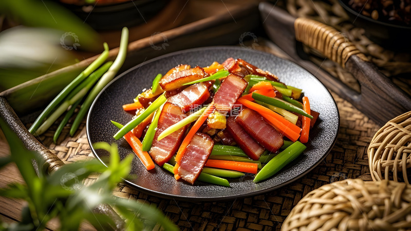 高清大图下载【趣麦麦图】腊肉与青菜健康营养的家常搭配