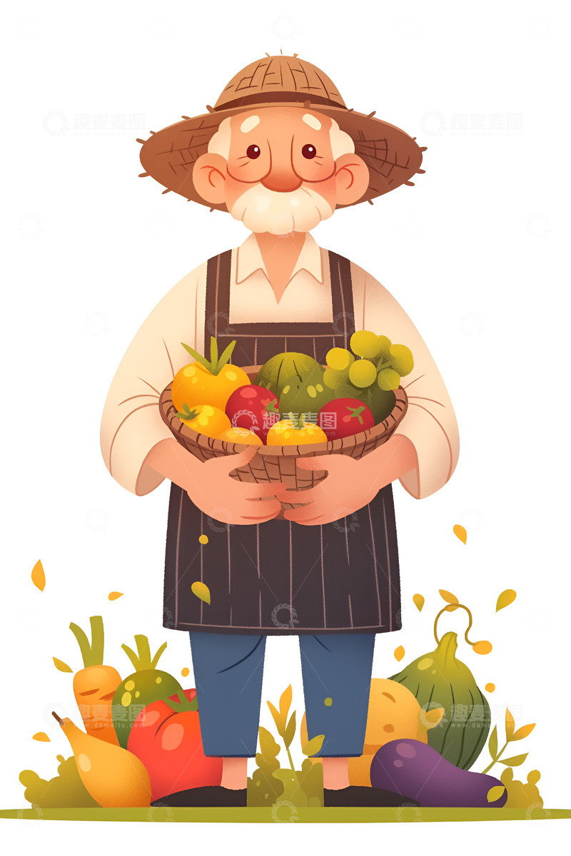 高清大图下载【趣麦麦图】抱着一篮子蔬菜的农民