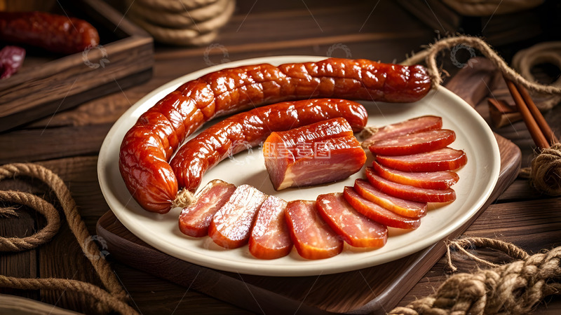 高清大图下载【趣麦麦图】中式风味腊肉挂晒画面浓郁乡村气息