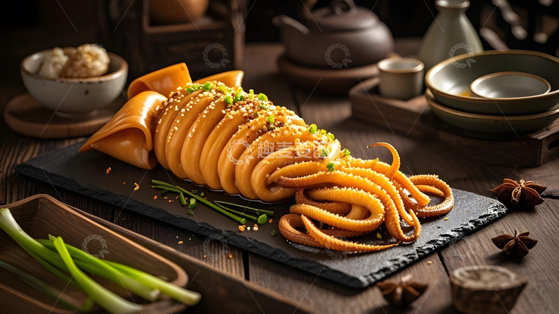 高清大图下载【趣麦麦图】铁板签个鱿鱼独具风味的烧烤美食