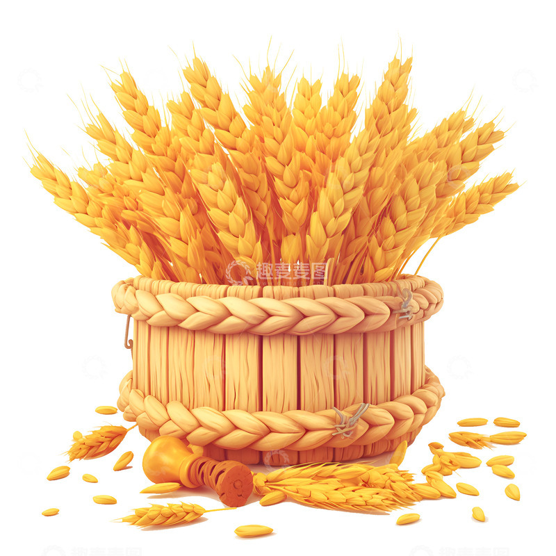 高清大图下载【趣麦麦图】卡通简约一篮子麦穗