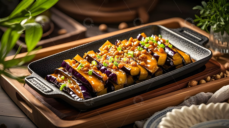 高清大图下载【趣麦麦图】铁板茄子浓香四溢的经典素食