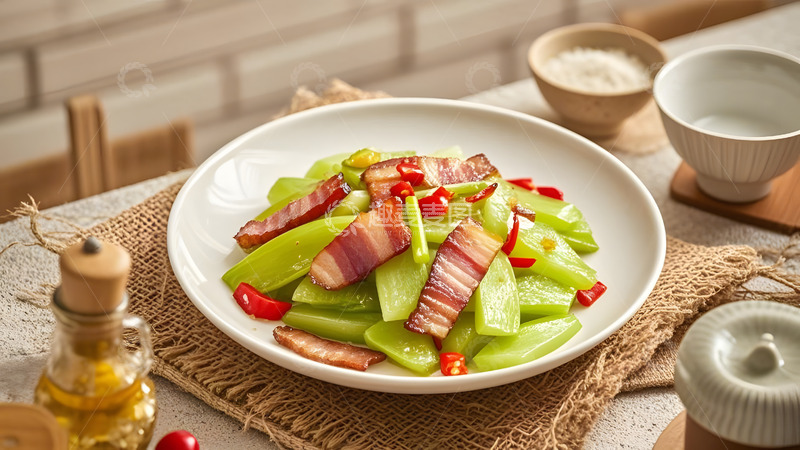 高清大图下载【趣麦麦图】家常腊肉炒菜传统风味十足