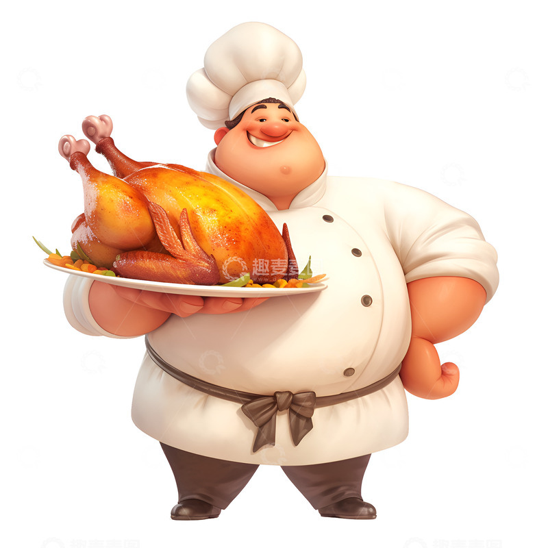 高清大图下载【趣麦麦图】卡通简约端着烤鸡的厨师