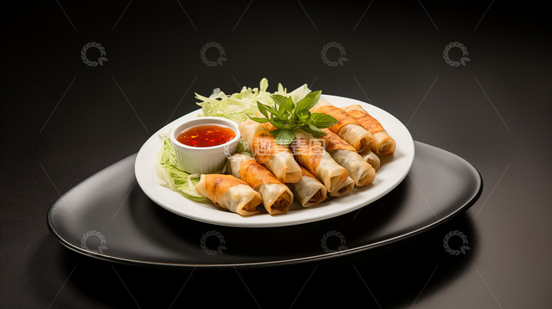 高清大图下载【趣麦麦图】蔬菜蘸酱春卷