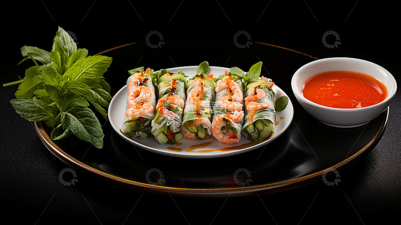 高清大图下载【趣麦麦图】鲜虾蔬菜春卷