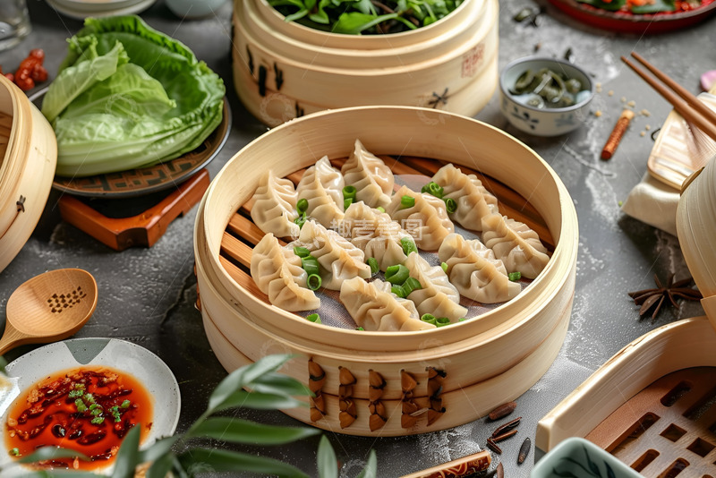 高清大图下载【趣麦麦图】一笼蒸饺美食摄影