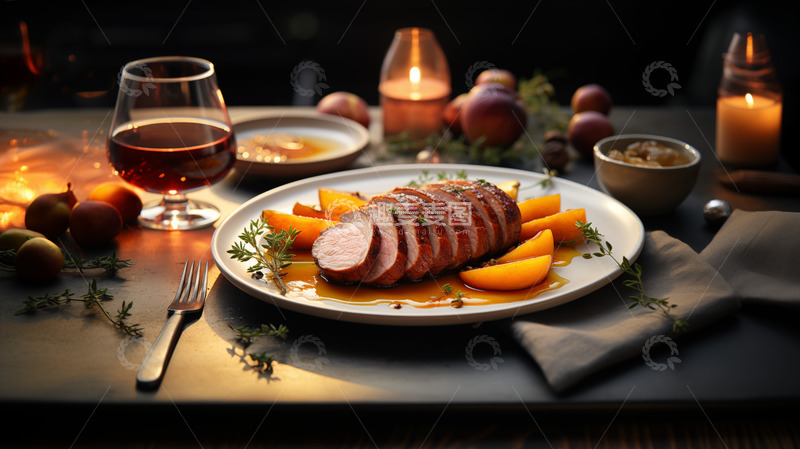 高清大图下载【趣麦麦图】黄桃烤鸭胸肉