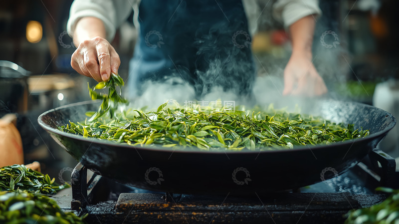 高清大图下载【趣麦麦图】茶叶炒茶杀青