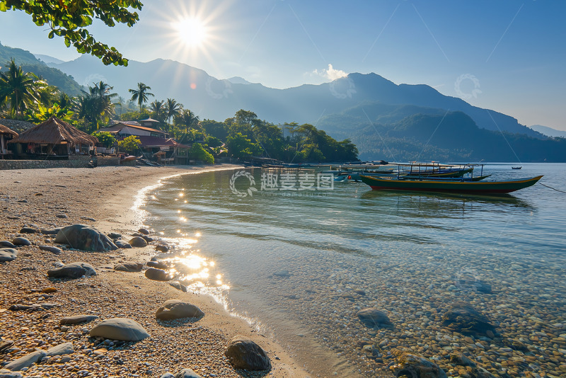 高清大图下载【趣麦麦图】海岛度假船只房屋摄影