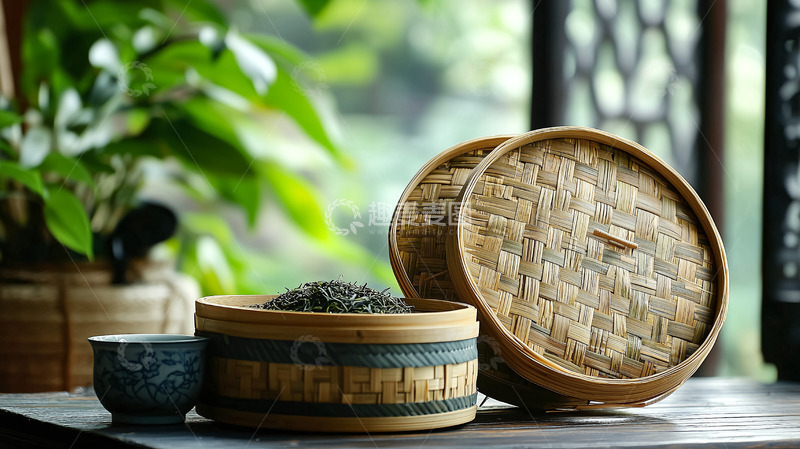 高清大图下载【趣麦麦图】竹编茶盒茶叶