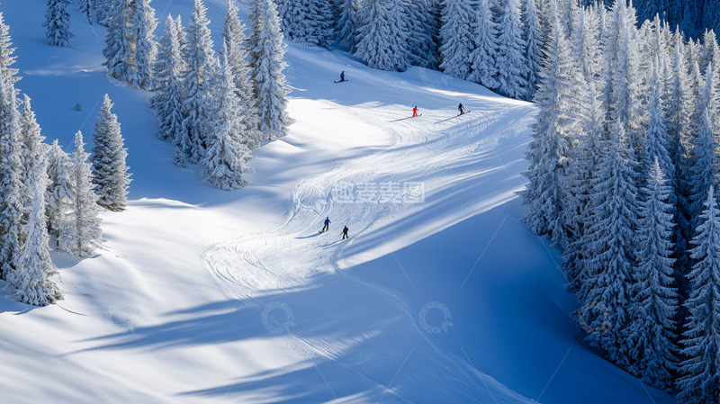 高清大图下载【趣麦麦图】冬日山林滑雪摄影