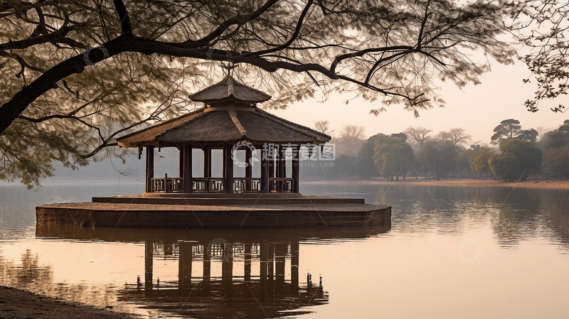 高清大图下载【趣麦麦图】园林湖泊小亭