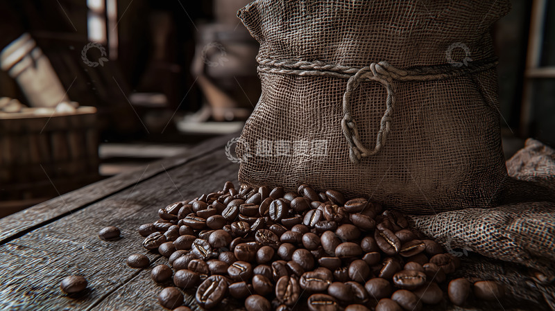 高清大图下载【趣麦麦图】麻袋咖啡豆烘焙工艺