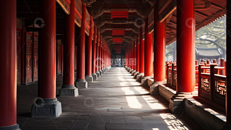 高清大图下载【趣麦麦图】古建筑中式建筑走廊