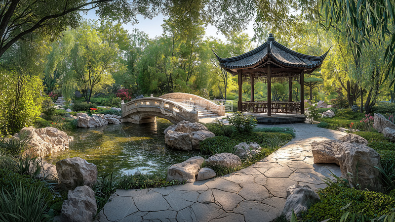 高清大图下载【趣麦麦图】园林公园小桥亭子