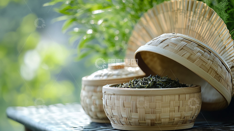 高清大图下载【趣麦麦图】茶叶编织竹盒