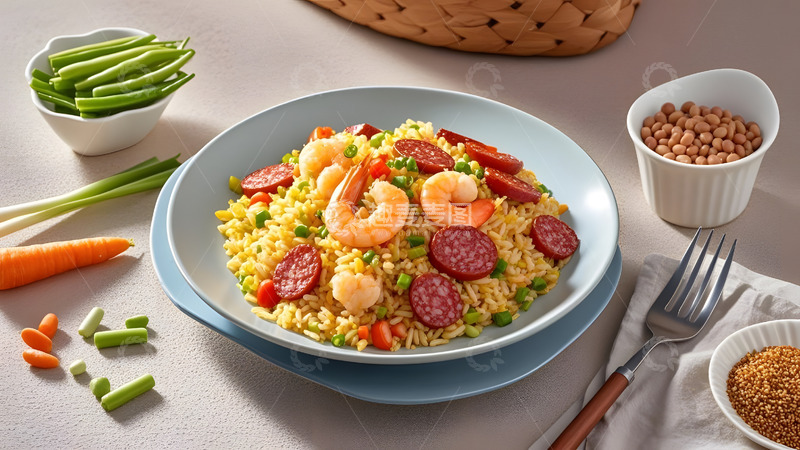 高清大图下载【趣麦麦图】腊肉大虾炒米饭美食摄影
