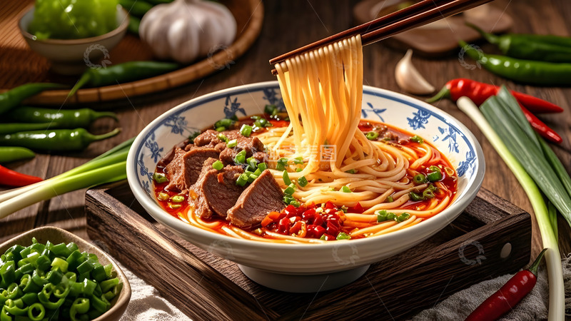 高清大图下载【趣麦麦图】热气腾腾的兰州拉面道地风味