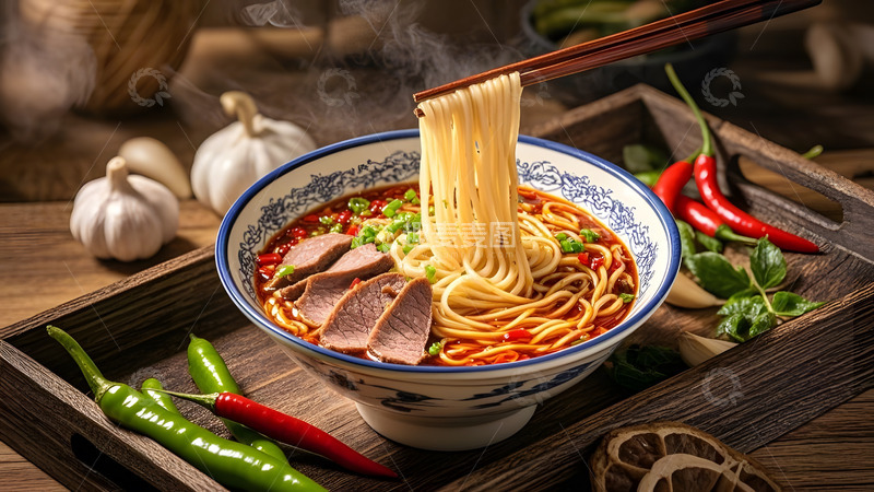 高清大图下载【趣麦麦图】经典兰州拉面搭配鲜美牛肉片