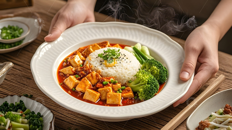 高清大图下载【趣麦麦图】中式麻婆豆腐饭健康美味佳肴