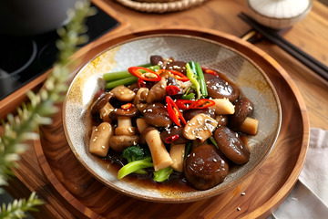 一盘炒香菇美食