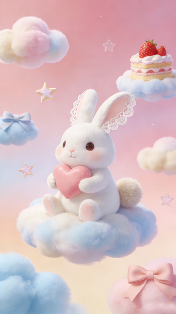壁纸梦幻兔兔甜品天空插画