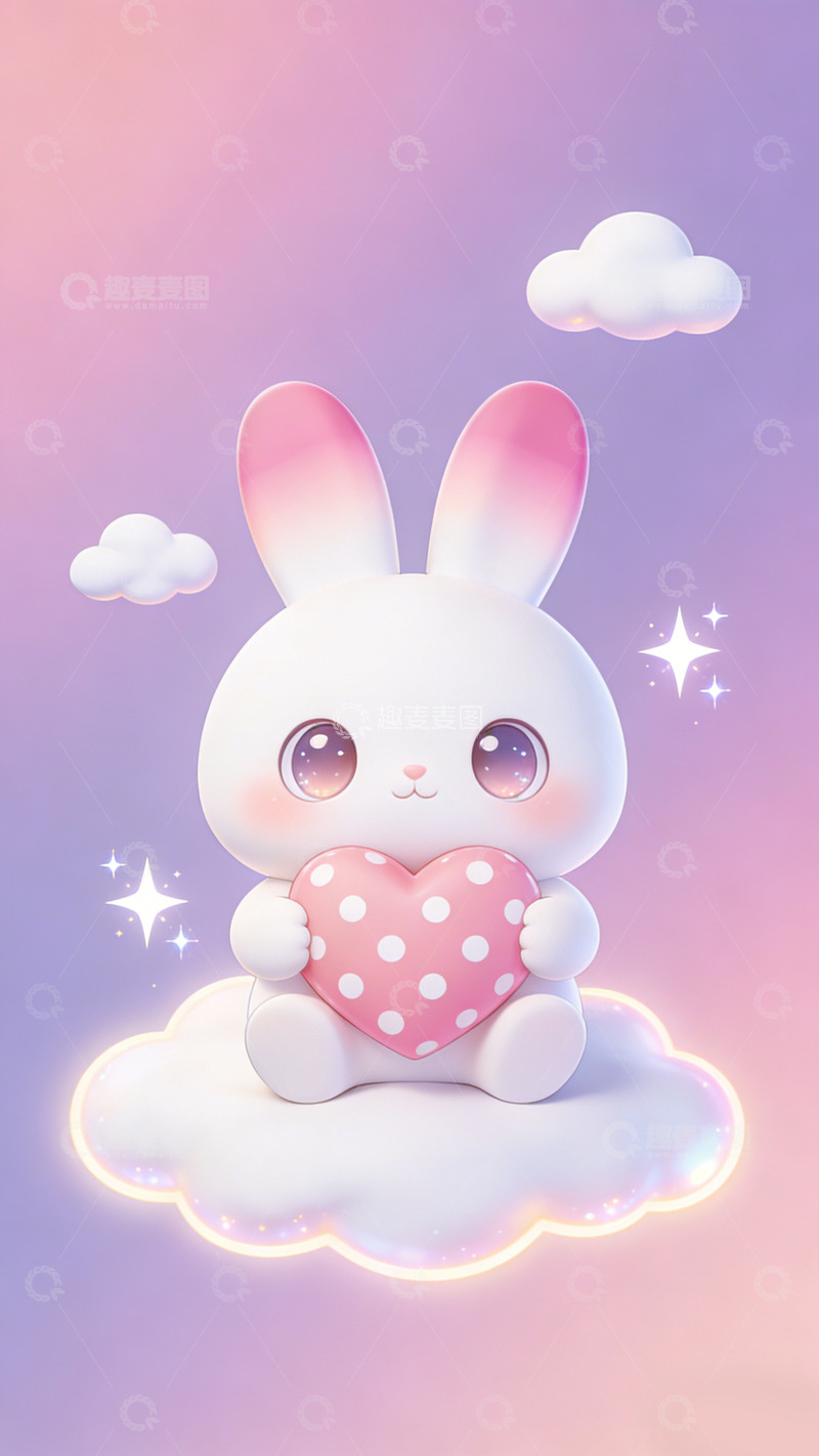 高清大图下载【趣麦麦图】可爱兔兔心形抱枕插画