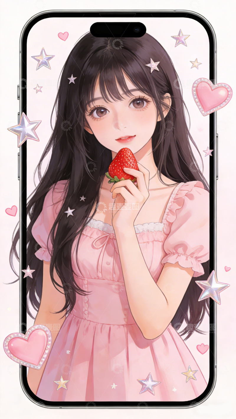 高清大图下载【趣麦麦图】动漫少女粉色连衣裙插画壁纸