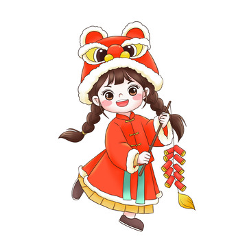 提炮竹春节元宵节可爱女孩