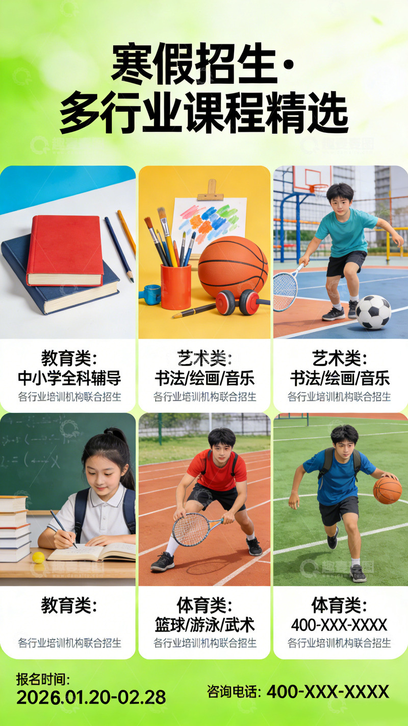 高清大图下载【趣麦麦图】寒假招生多行业课程精选