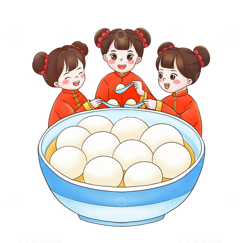 源文件下载【趣麦麦图】-围坐在一起吃元宵的可爱女孩