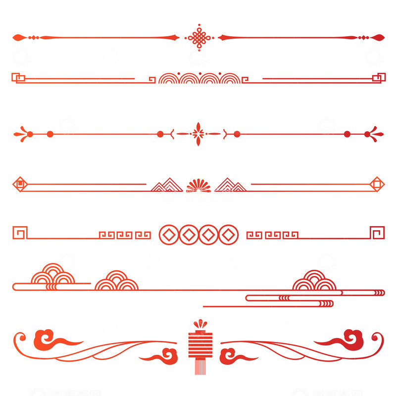 源文件下载【趣麦麦图】红色喜庆中国风新春花纹线条分割线边框元素