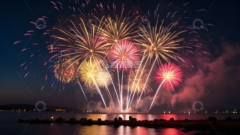 高清大图下载【趣麦麦图】绚丽的烟花映照夜空